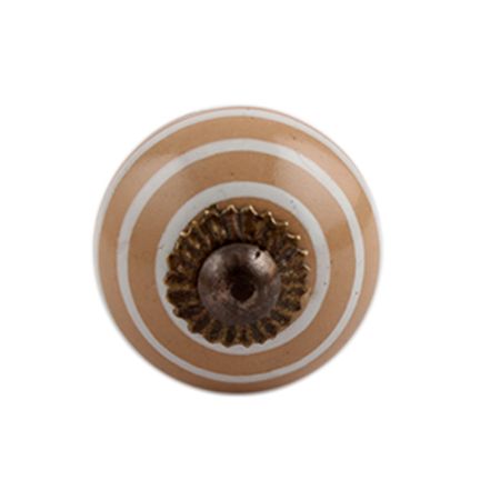 Light Peach Striped Small Ceramic Drawer Knob